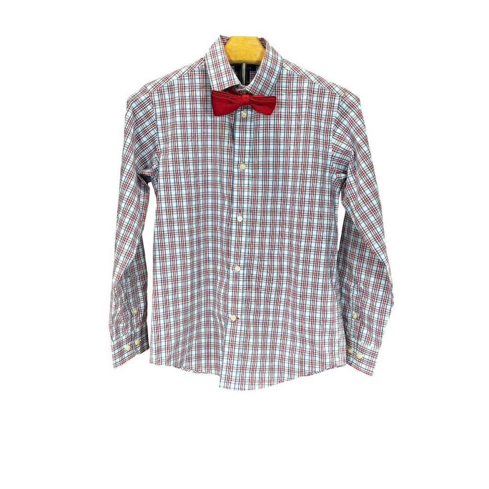 Tommy Hilfiger Boys Size 12 Plaid Shirt With Red Bow Tie
